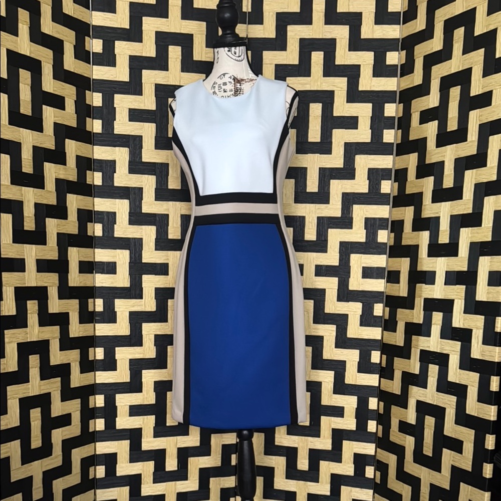 Calvin Klein Elegant Blue and Black Colorblock Dress